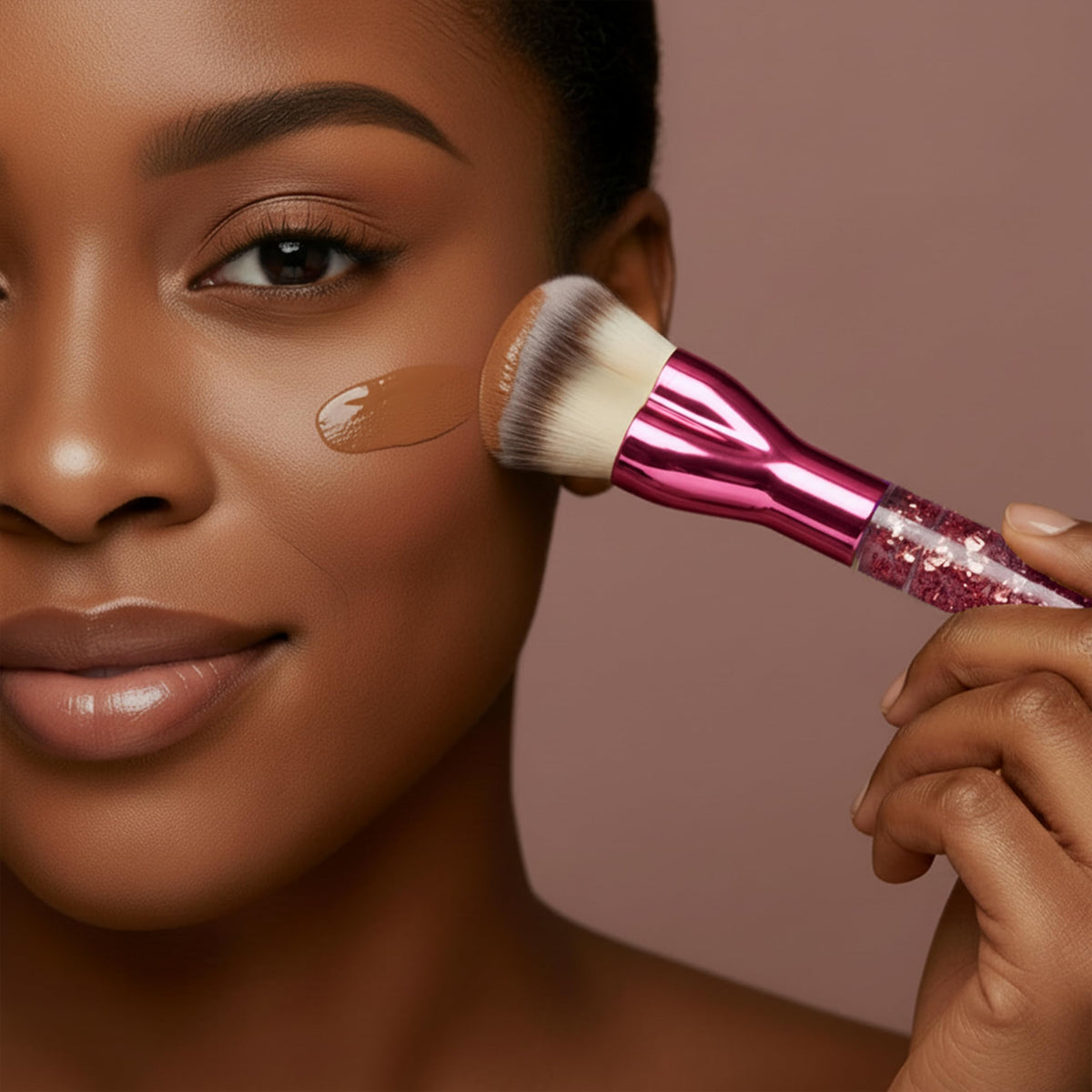 Make Up Brush Foundation Kabuki Flat Top, Perfect For Blending Liquid Cream