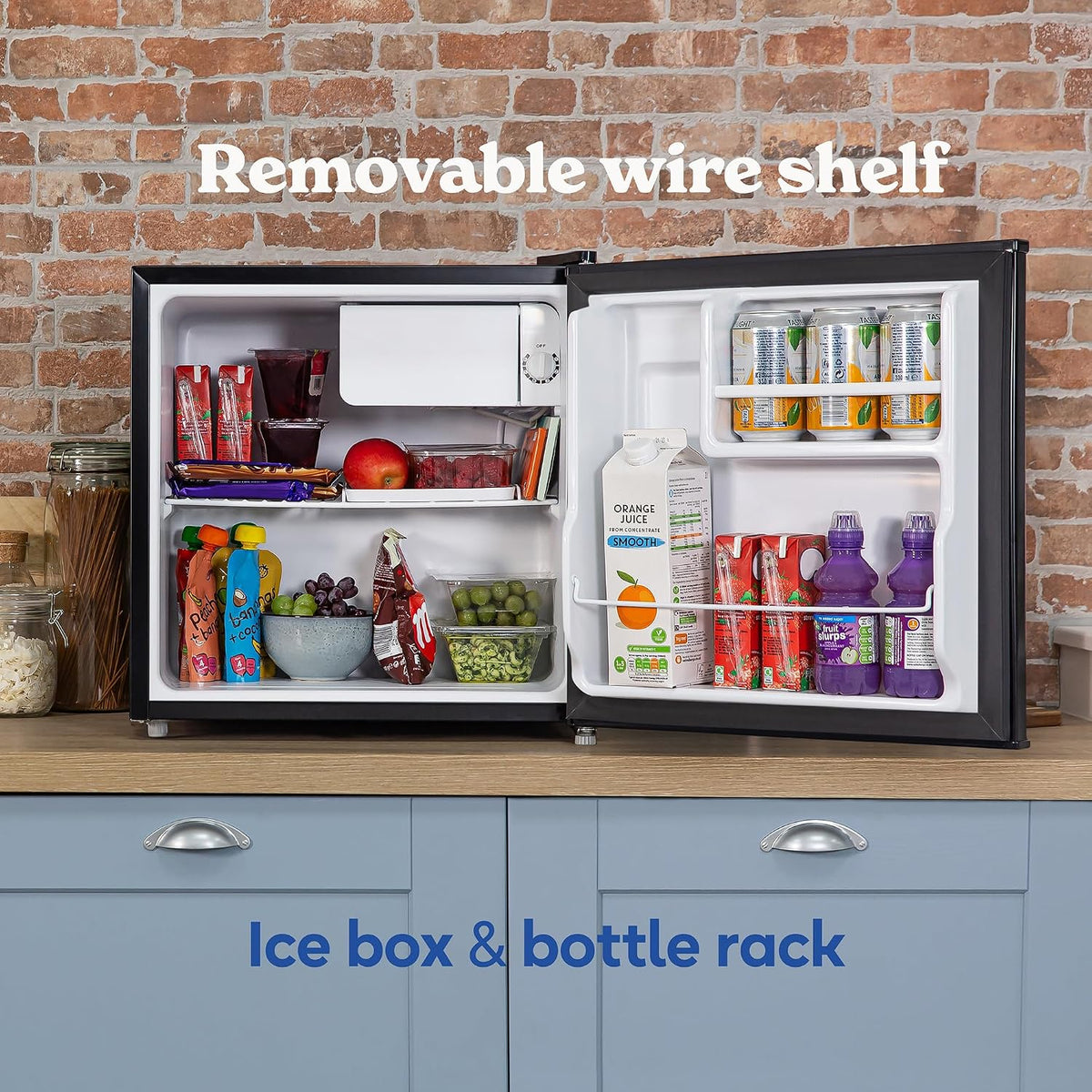 Russell Hobbs Table Top Larder Mini Fridge 43 Litre Capacity, Reversible Door & Adjustable Feet, Small Fridge, Manual Temperature Control, Ice Box, Black RHTTF0E1B