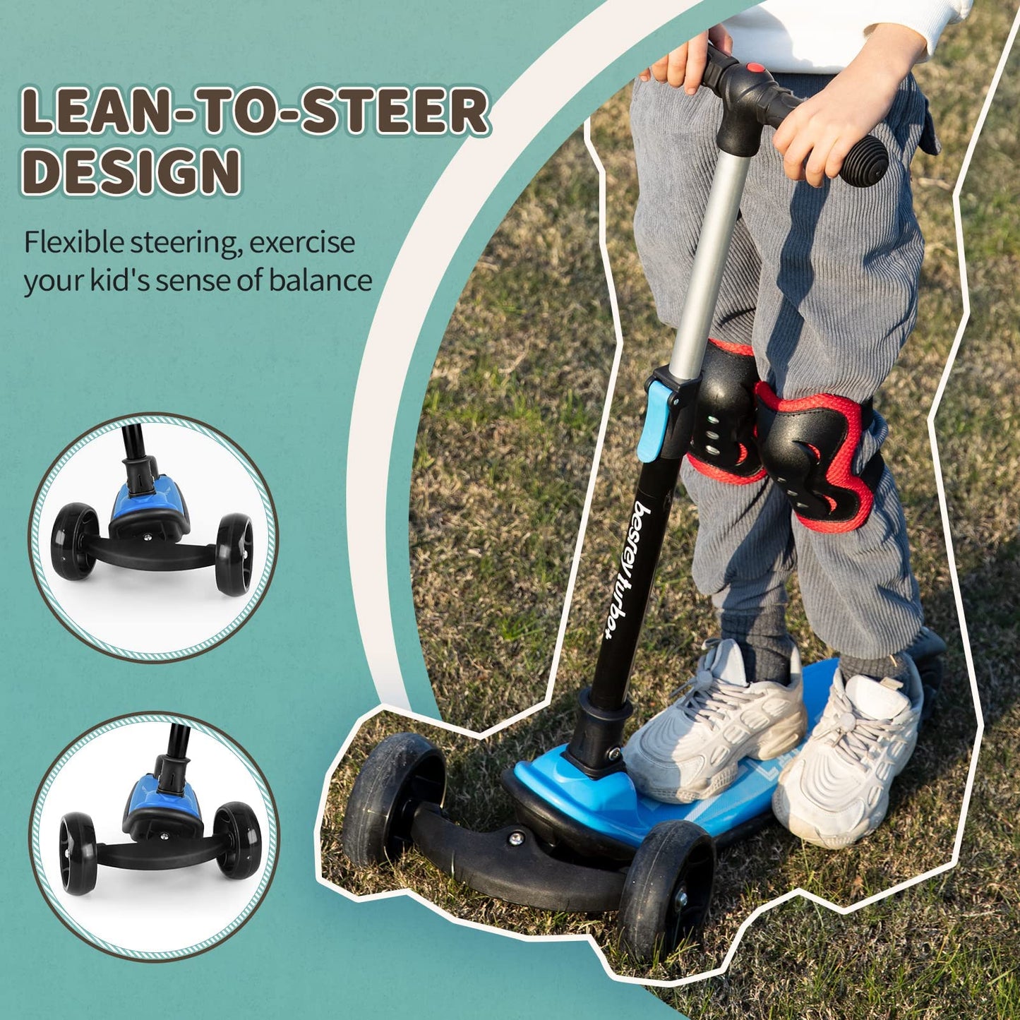 besrey 3-Wheel Toddler Scooter with Lean-to-Steer — Foldable, Anti-Slip Deck | Max 50 kg