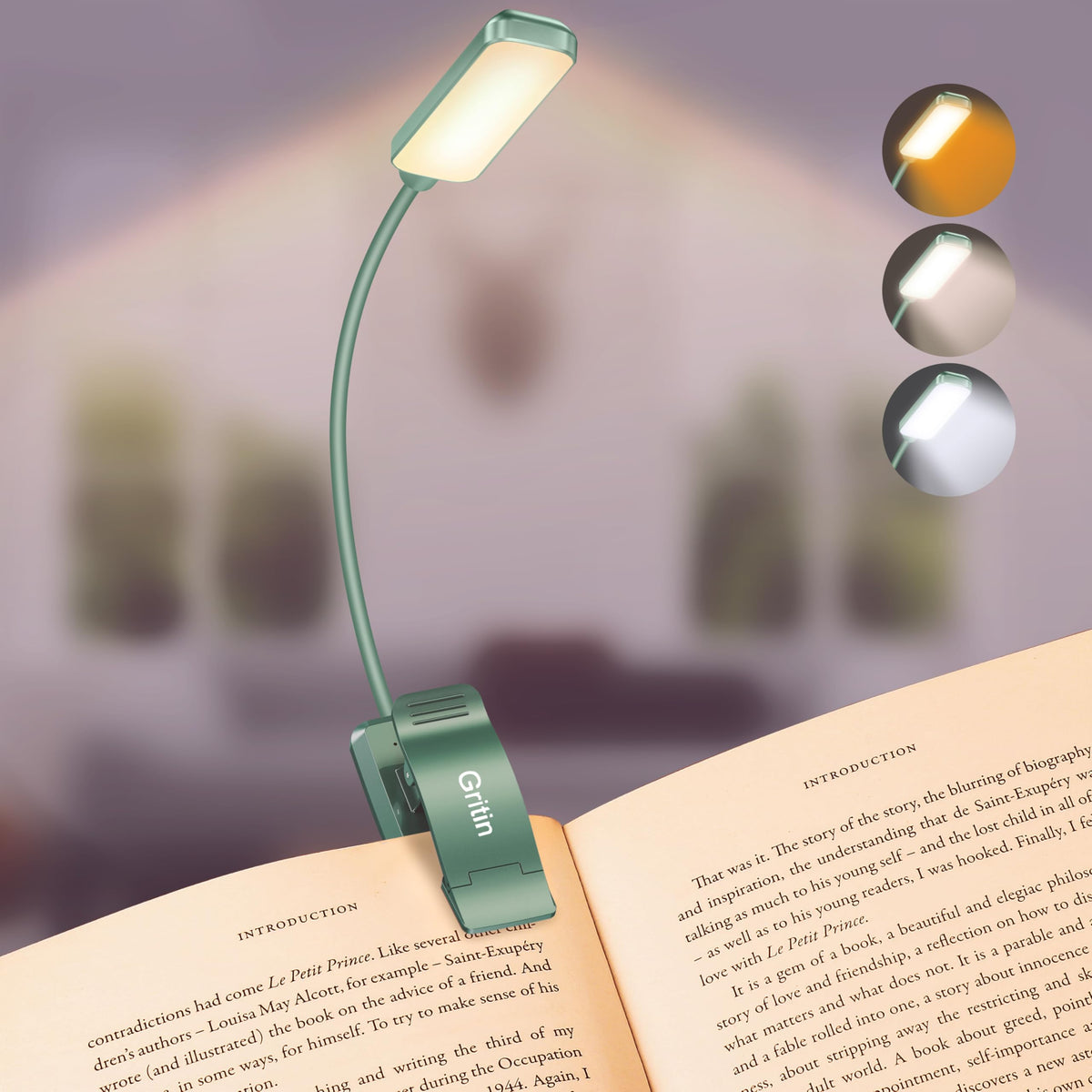 Gritin 9 LED Rechargeable Book Light for Reading in Bed-Stepless Dimming