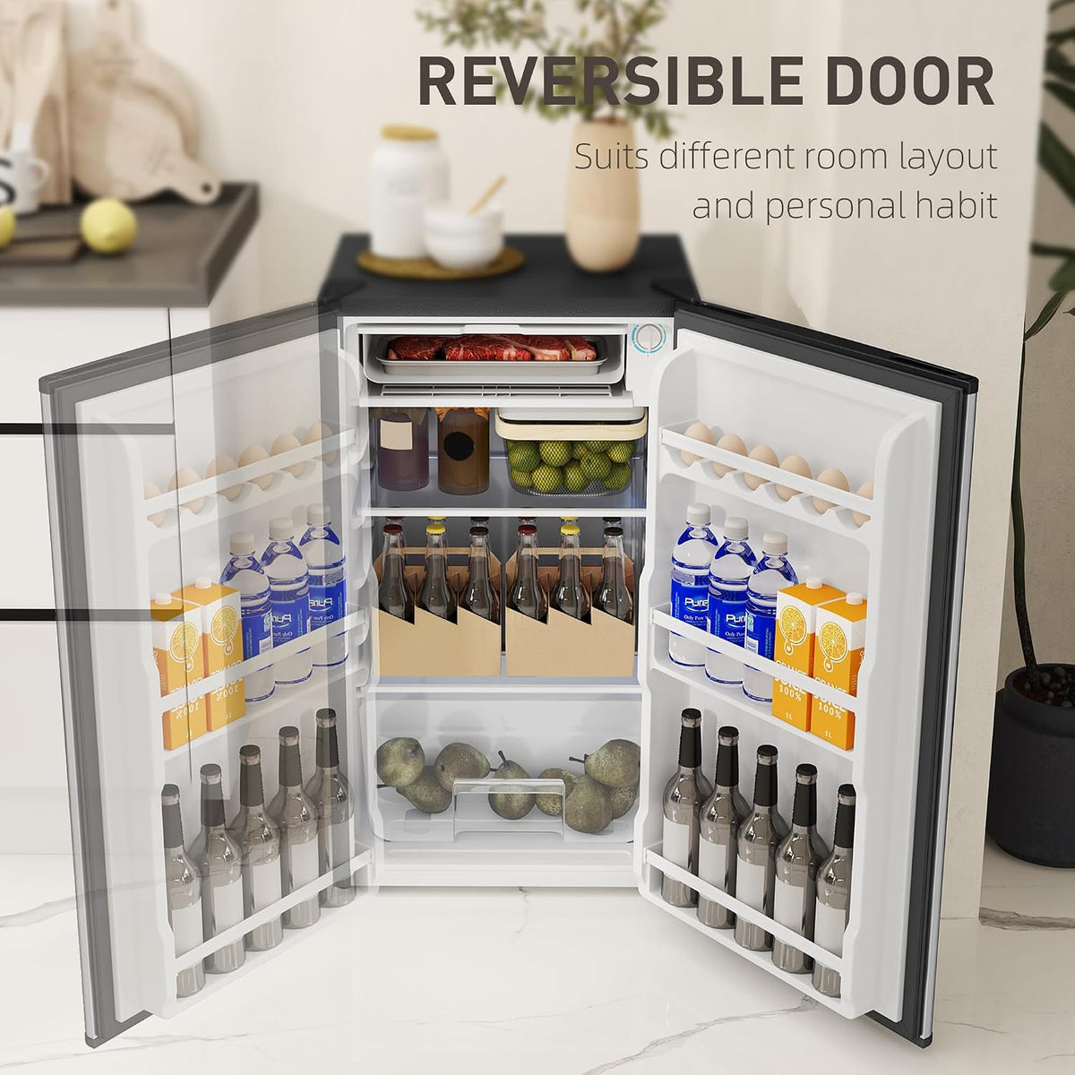 HOMCOM Under Counter Fridge 91L Small Fridge with Chiller Box Silver Tone