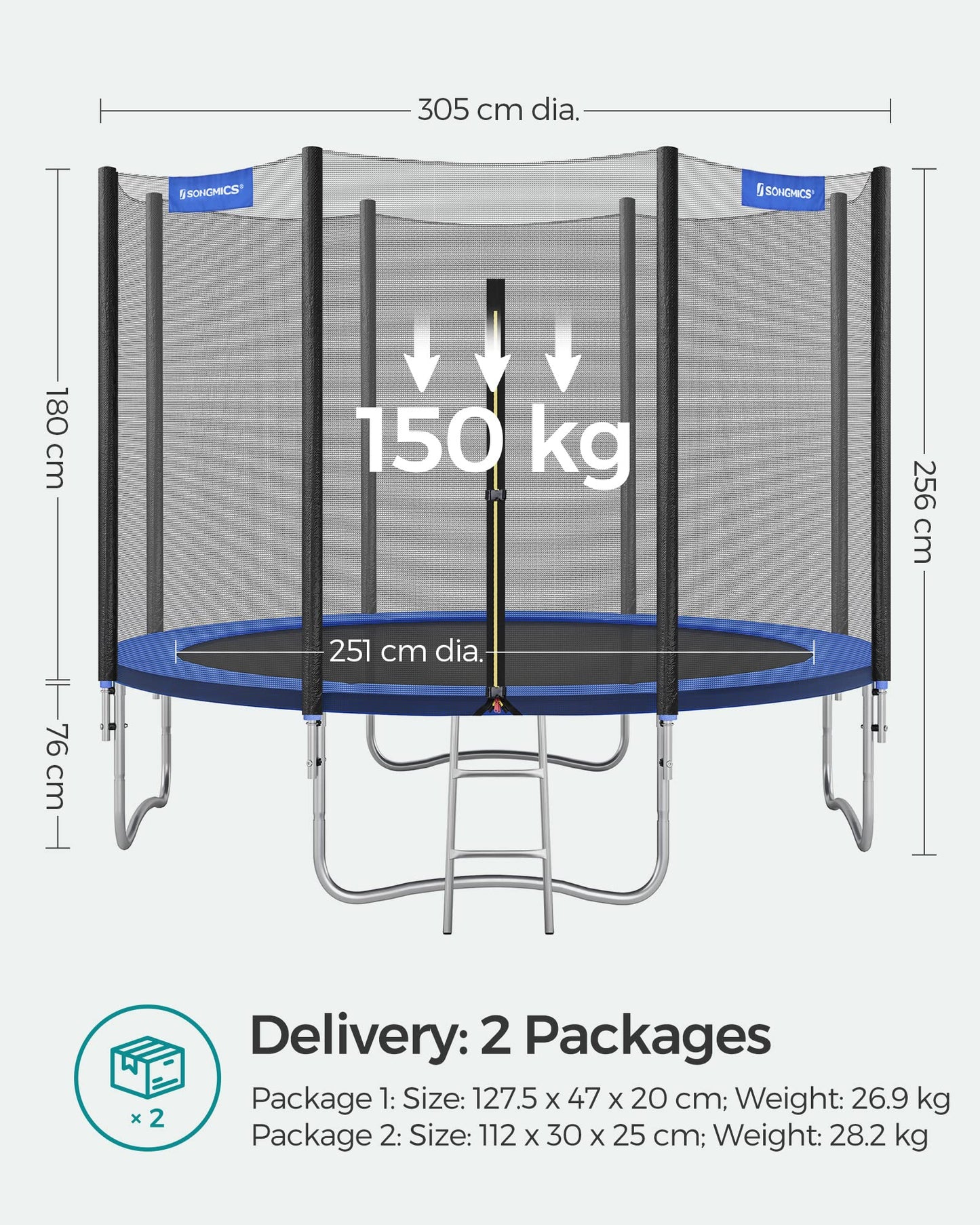 SONGMICS 10ft Children's Outdoor Trampoline with Safety Net & Ladder — Max 100 kg | 2-Year Warranty