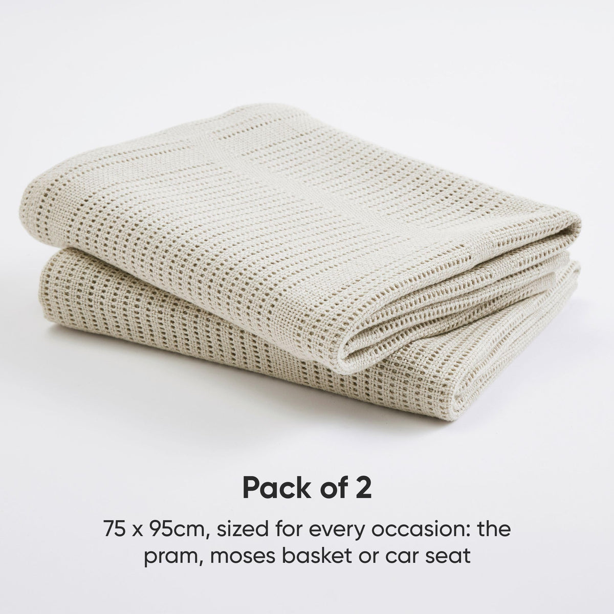 Bloomsbury Mill - Cellular Blankets Baby - 100% Organic Cotton - 2 Pack - Cloud - White - Newborn Essentials - Soft Breathable Baby Blankets for Pram, Cot, Moses Basket - 75x95cm
