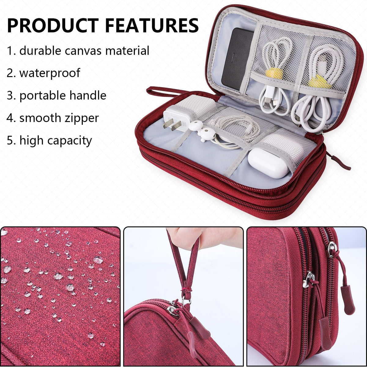 Teskyer Travel Cable Organiser Bag, Travel Essential, Dark Green