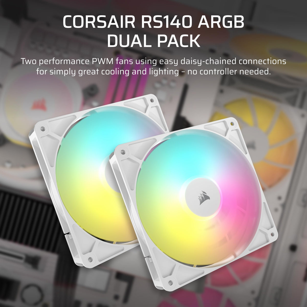 CORSAIR RS120 ARGB 120mm PWM Fans – Daisy-Chain Connection – Low-Noise – Magnetic Dome Bearing – Triple Pack – White