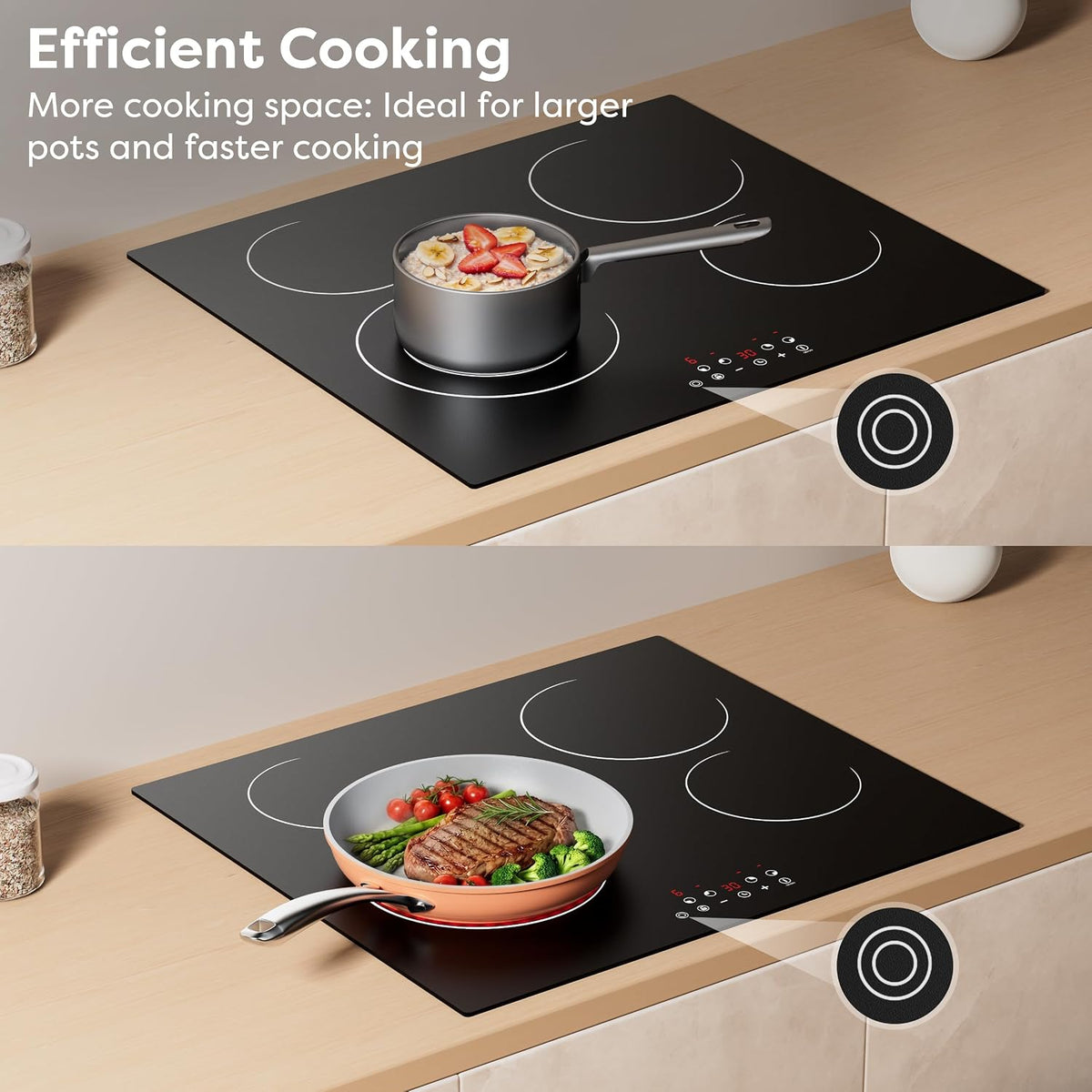 CDV 60cm Ceramic Hob 4 Zones 6400W Dual Ring Built-in Hardwired CDVER64B