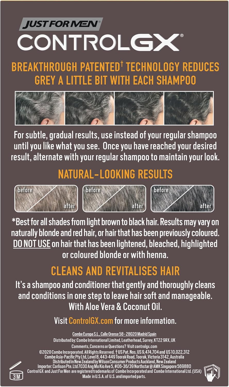Just For Men Control GX 2-in-1 Grey Reducing Shampoo and Conditioner, 118ml