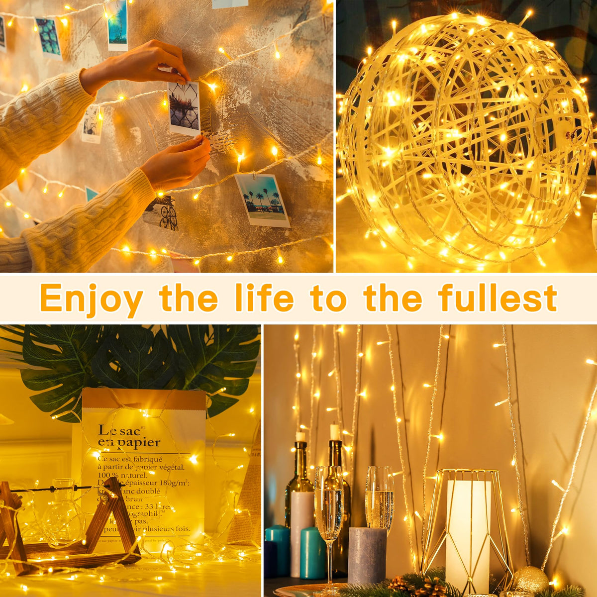 Ollny Fairy Lights Battery Operated, 10m 100 LEDs Bright Battery Powered String Lights, Cool White Outside Christmas Lights Waterproof with 8 Modes/Timer for Indoor Outdoor Bedroom Garden Decorations