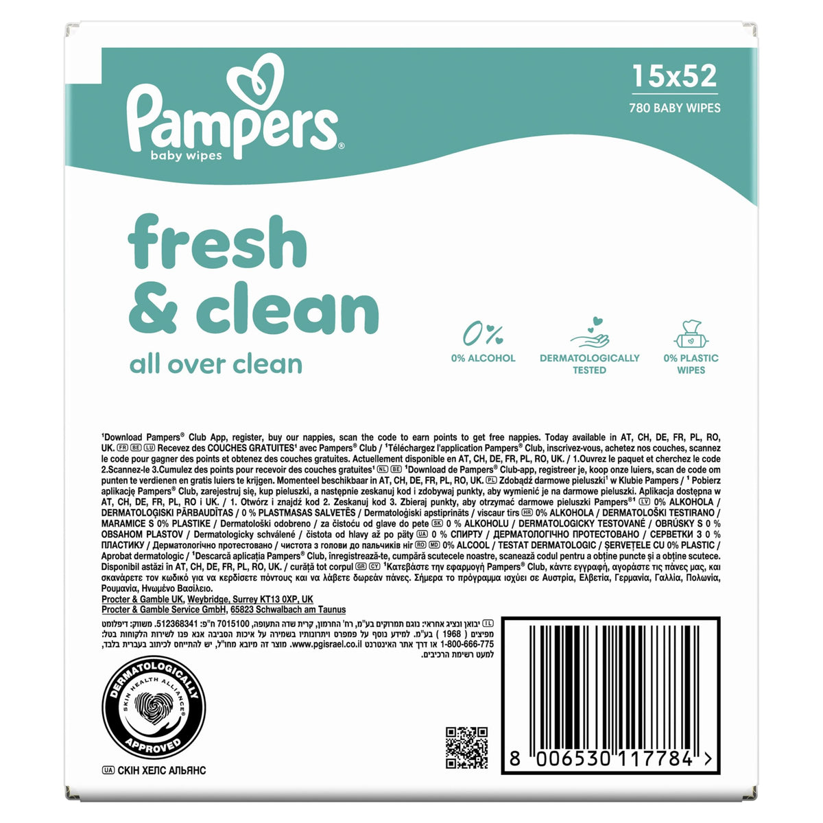 Pampers Fresh Clean Baby Wipes Multipack 1200 Count (15 x 80)