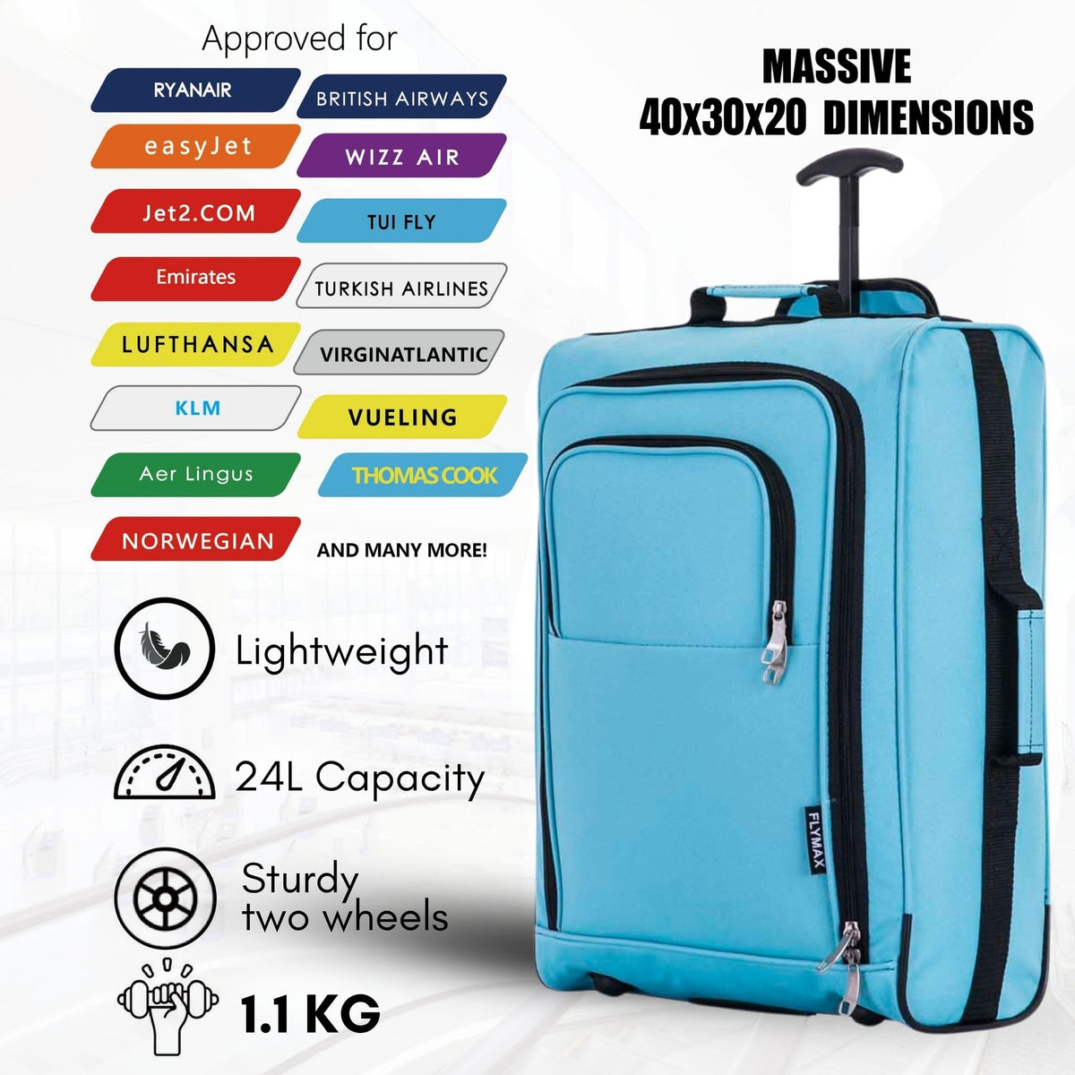 Easyjet 45x36x20 Carry on Suitcase Approved Underseat Cabin Bag Case Lightweight Hand Luggage 1.3kg 33L Black