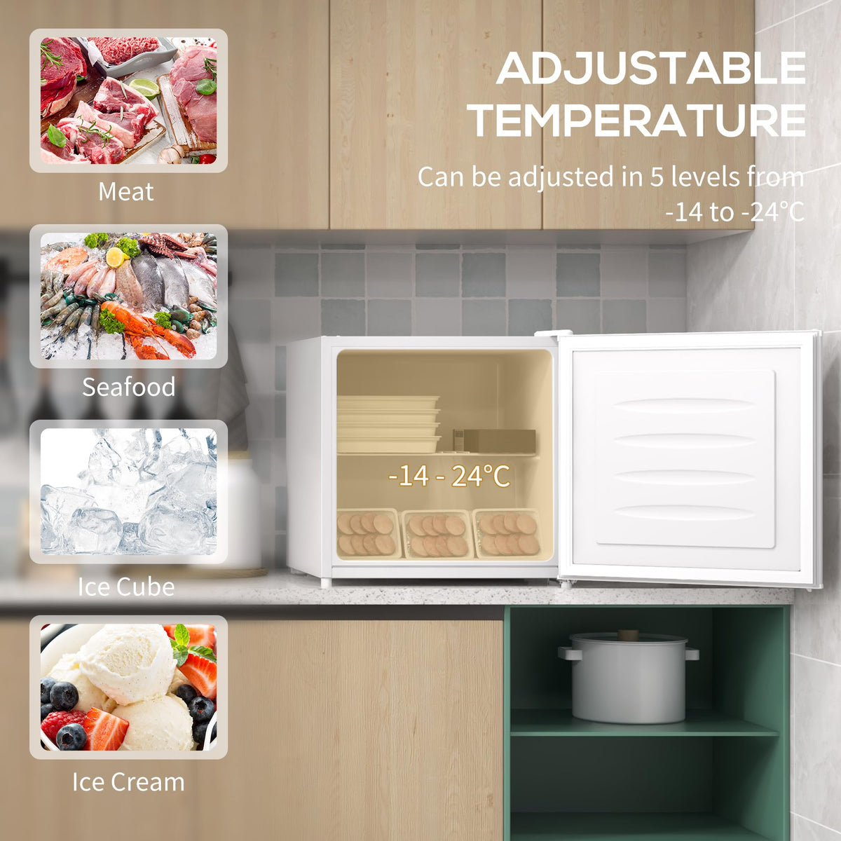 HOMCOM Tabletop Mini Freezer, 35L Capacity, Reversible Door, Silver Tone