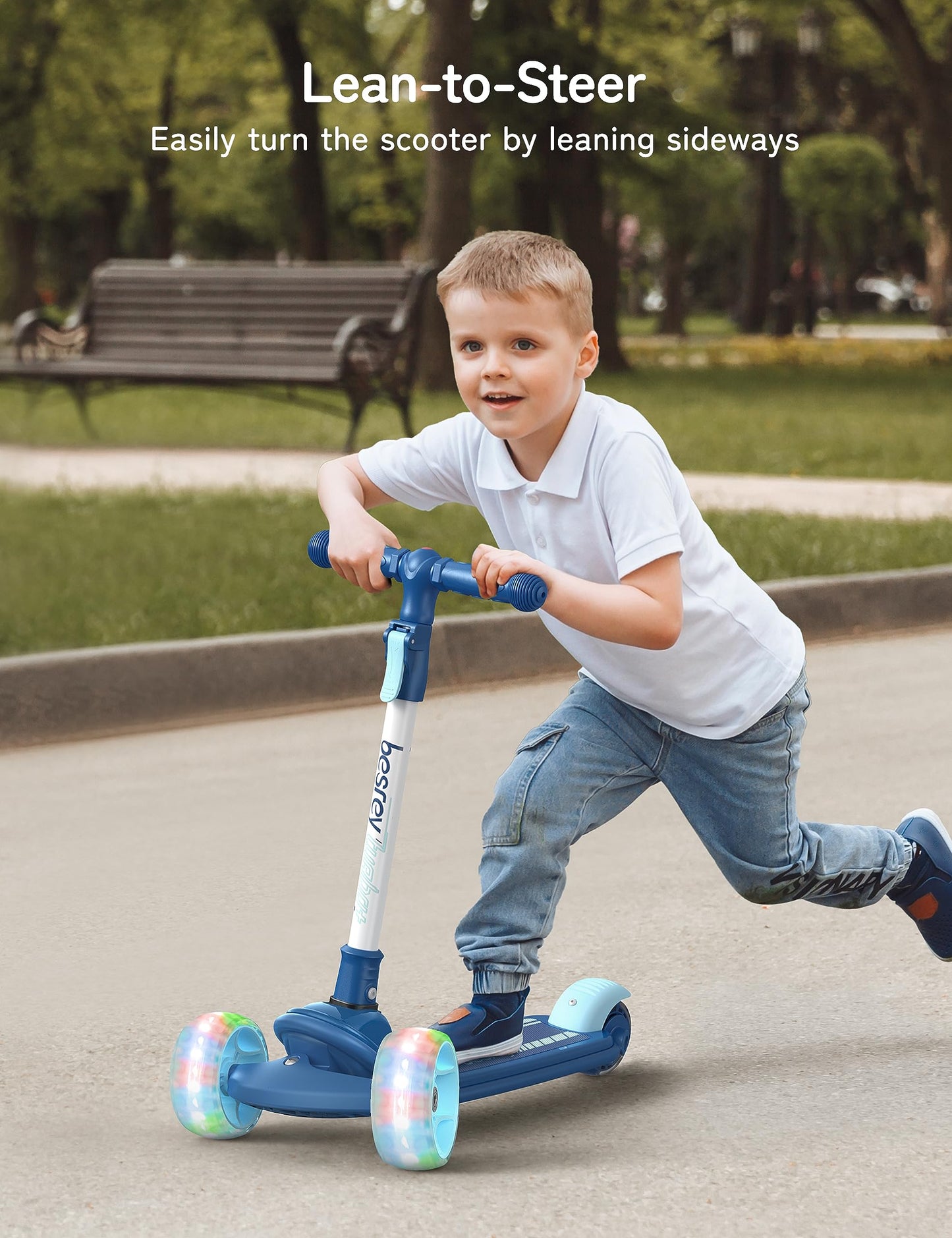 besrey 3-Wheel Toddler Scooter with Lean-to-Steer — Foldable, Anti-Slip Deck | Max 50 kg