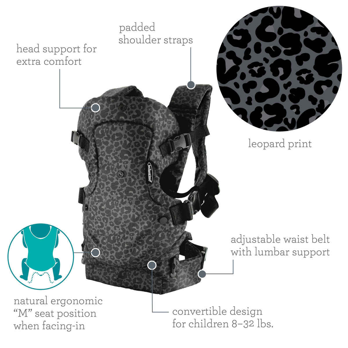Infantino Flip Advanced 4-in-1 Baby Carrier - Ergonomic, Convertible, Face-in and Face-Out Front and Back Baby Carrier for Newborn to Toddler 3,6-14,5kg, Grey
