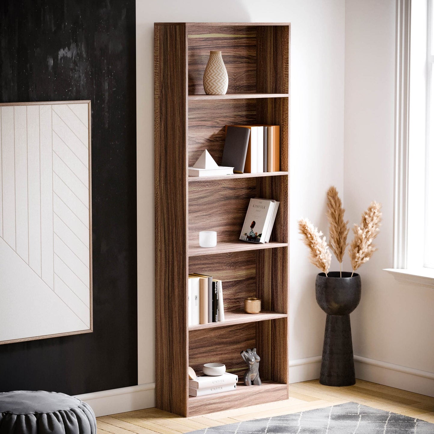 Vida Designs Cambridge 3 Tier Low Bookcase, White Wooden Shelving Display Storage Unit Office Living Room Furniture
