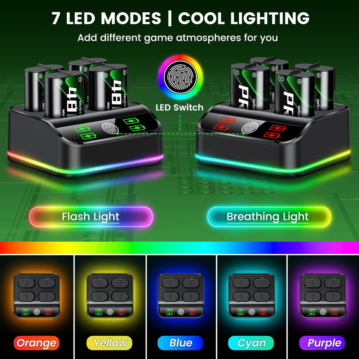 Rechargeable Battery Pack for Xbox One/Series Controller, 4x6200mWh Battery Pack with Charger/Cooling RGB/25H Playtime, Compatible with Xbox One/S/X/Elite 1, Series S/X Controller