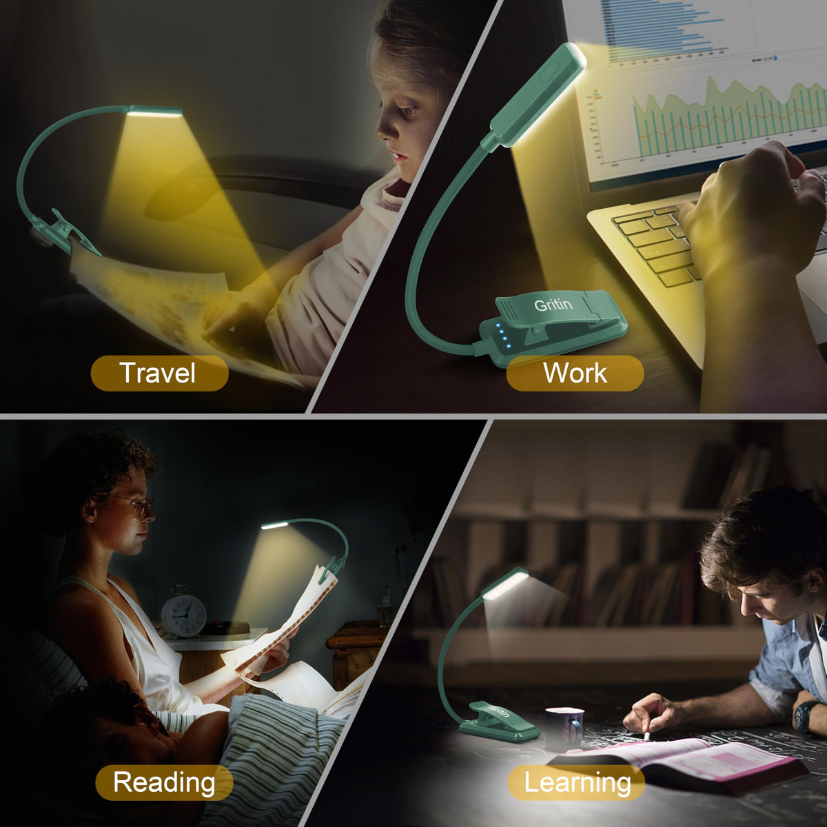 Gritin 9 LED Rechargeable Book Light for Reading in Bed-Stepless Dimming