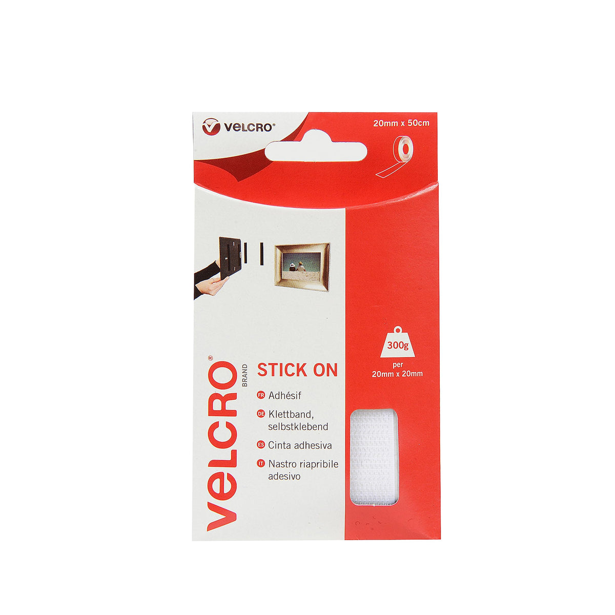 VELCRO Brand VEL60210 - Stick On Hook and Loop Fasteners | Perfect for Home or Office | 20mm x 1m Tape | White