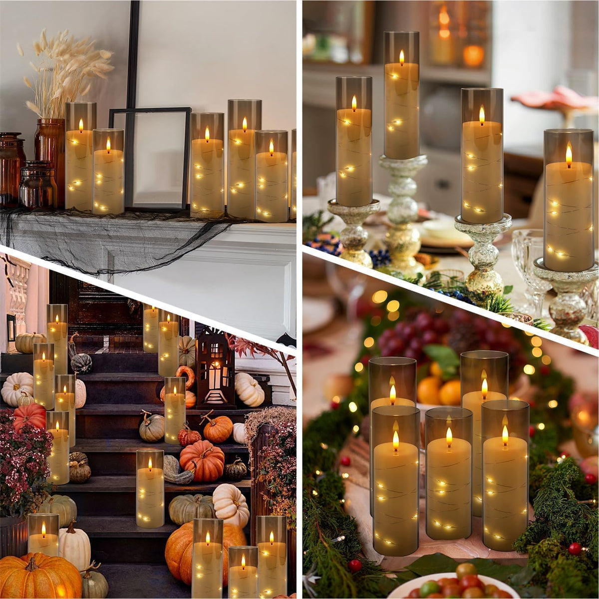LIVEN Flickering Flameless Candles Battery Operated with Remote,Led Pillar Candles with Realistic Moving Wick Candles for Halloween,Christmas,Home Decor Pack of 12 (D2.2 xH 5" 6" 7")(White)
