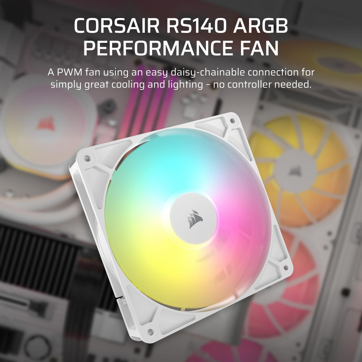 CORSAIR RS120 ARGB 120mm PWM Fans – Daisy-Chain Connection – Low-Noise – Magnetic Dome Bearing – Triple Pack – White