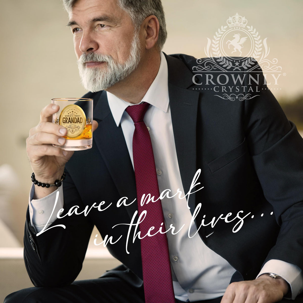 CROWNLY CRYSTAL® Personalised Whiskey Glass for Dad – Gold Birthday Gift from Daughter or Son – Best Dad Ever