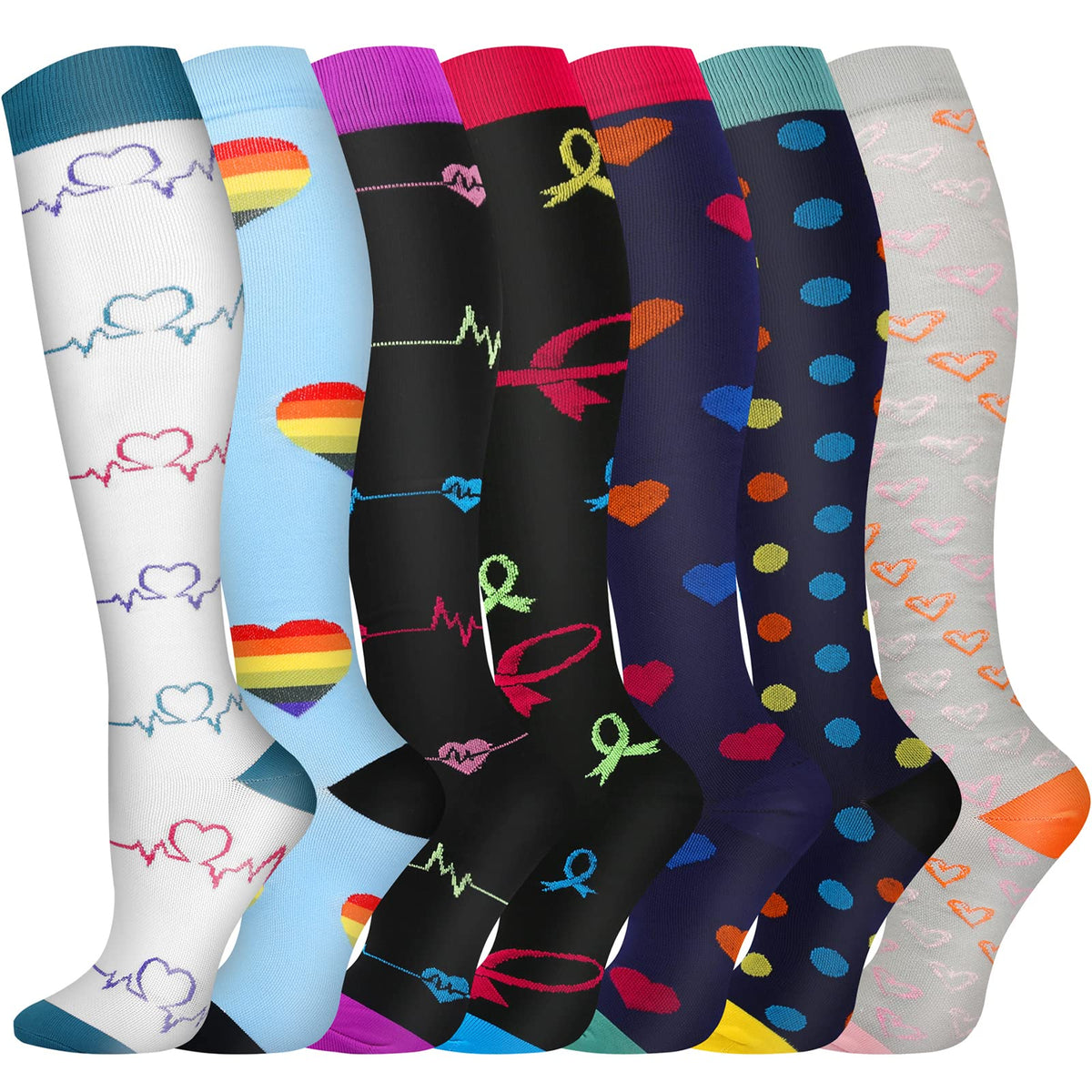Compression Socks, (2/4/6/7 Pairs) for Men & Women 15-20 mmHg is Best for Athletics, Running, Flight Travel, Support