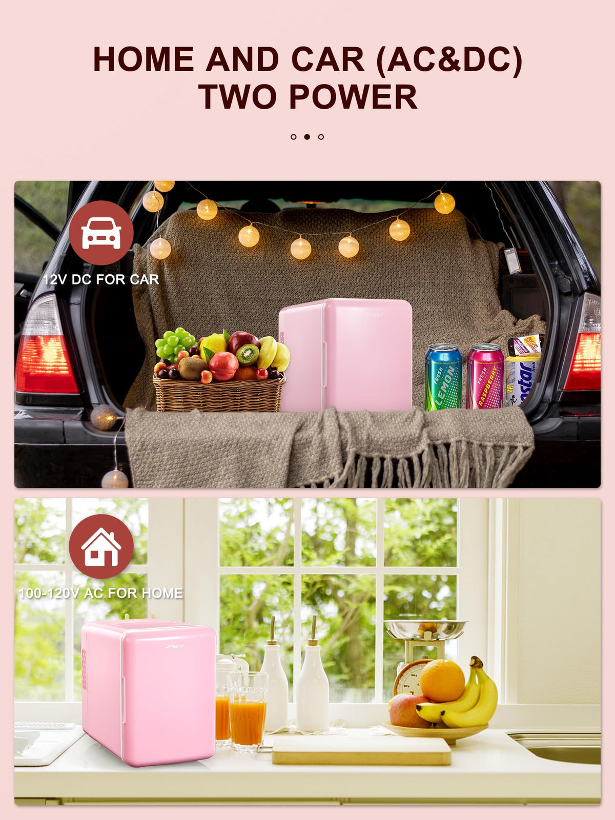 Mini Fridge 4 Litre, 6 Can Portable AC+DC Power Cooler & Warmer, Portable Small Fridge for Bedrooms, Cars, Offices; Skincare, Makeup, Cosmetics, Food (Black, 4L)