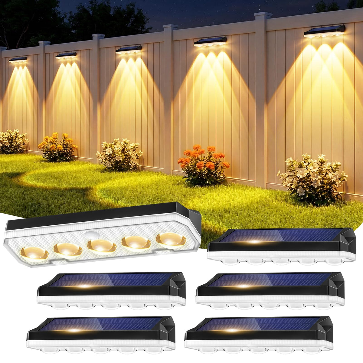 Solar Fence Lights Outdoor, 4 Pack Solar Lights Outdoor Garden