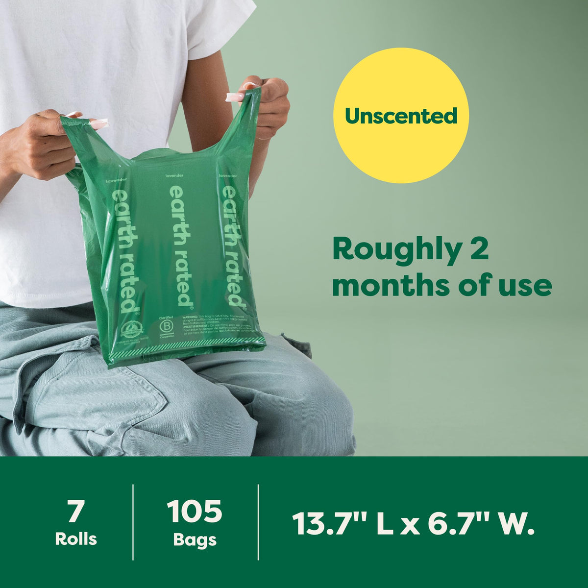 Earth Rated Dog Poo Bags with Handles, Easy Tie and Guaranteed Leakproof, Lavender Scented, 120 Bags