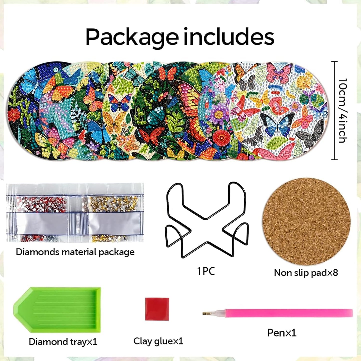 8 Pcs Flowers Diamond Art Coasters Kits for Adults Begainners,Full Drill Diamond Painting Coasters Kit with Holder,DIY Gem Painting Craft Kits for Adults Supplies Gift (Flowers).