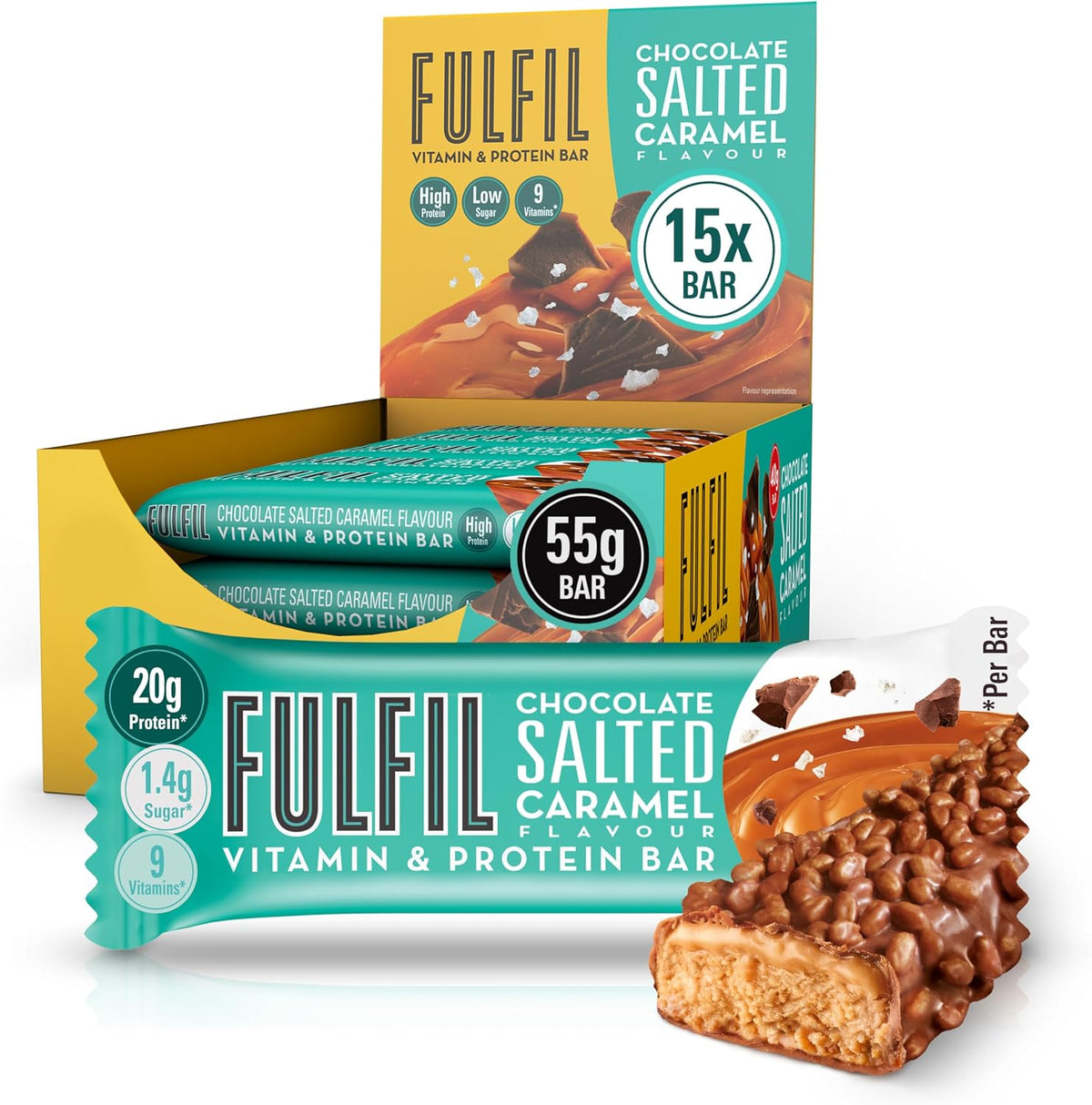 FULFIL Vitamin and Protein Bars, Chocolate Salted Caramel Flavour, 15 x 55g