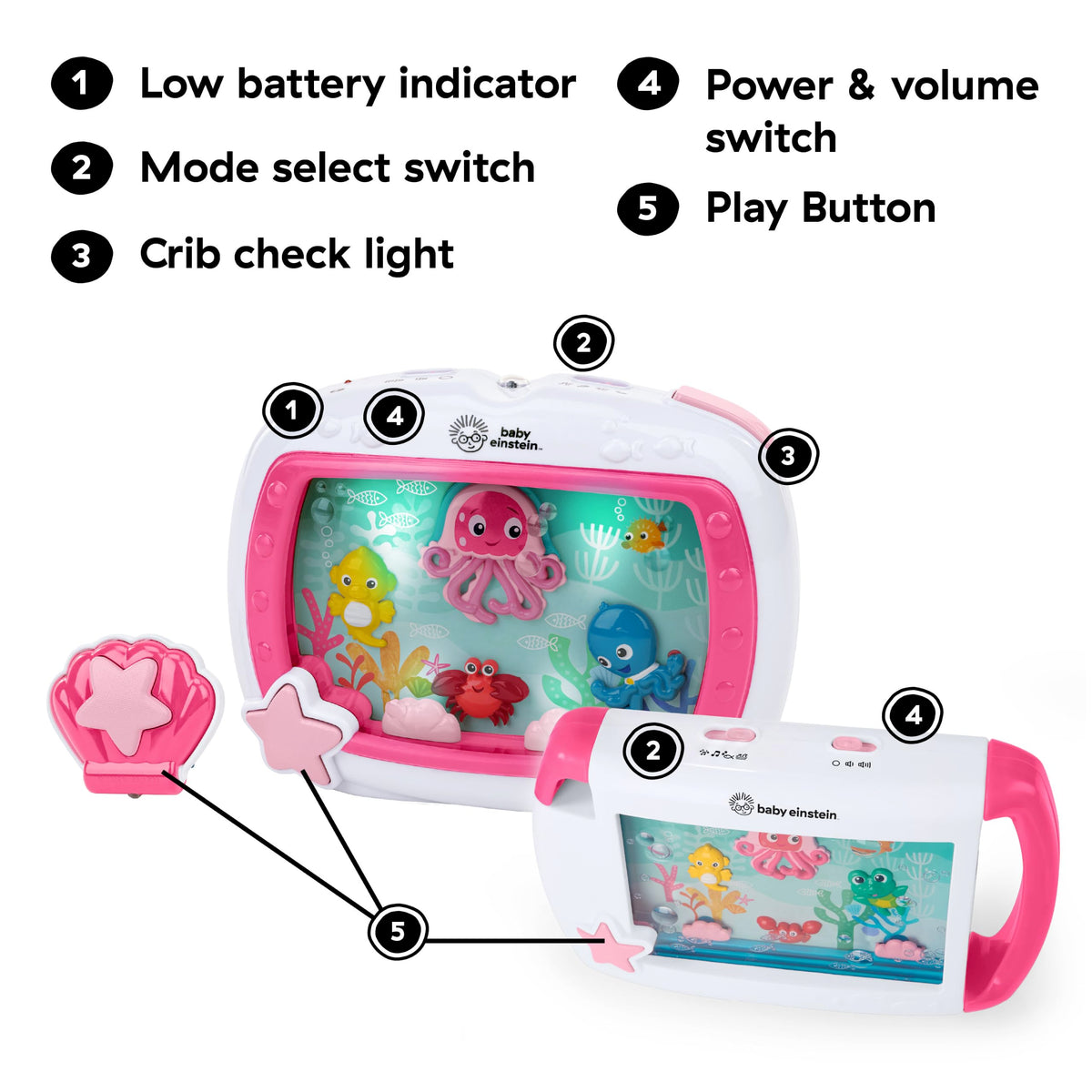 Baby Einstein Sea Dreams Soother, Crib Toy with Remote, Baby Sleep Aid, Calming Lights & Melodies, Newborn and Up