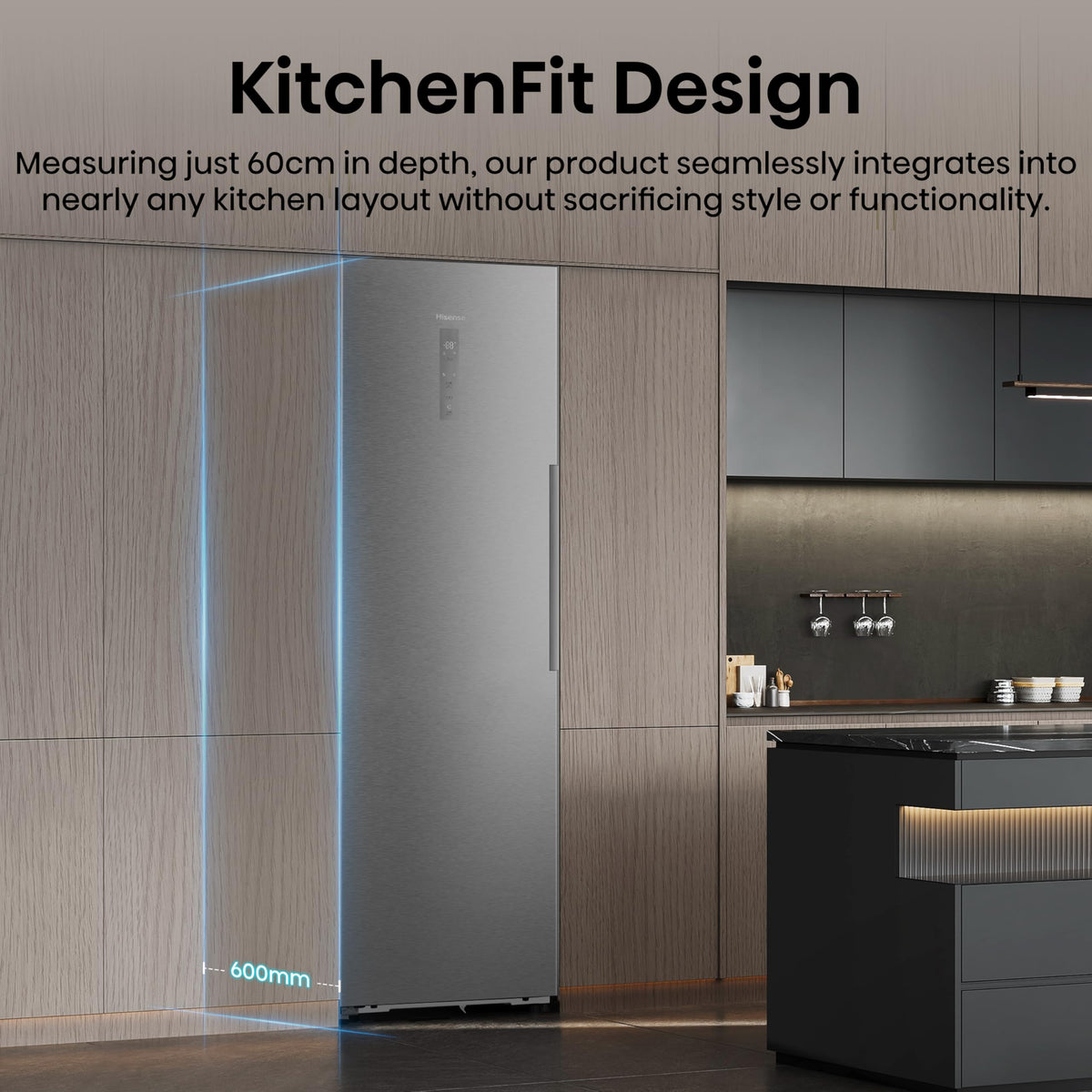 Hisense FV298N4ACE Tall Freestanding Freezer 240 Litre Capacity Total No Frost with LED Display 59D x 59.5W x 172H cm - Stainless Steel, Silver
