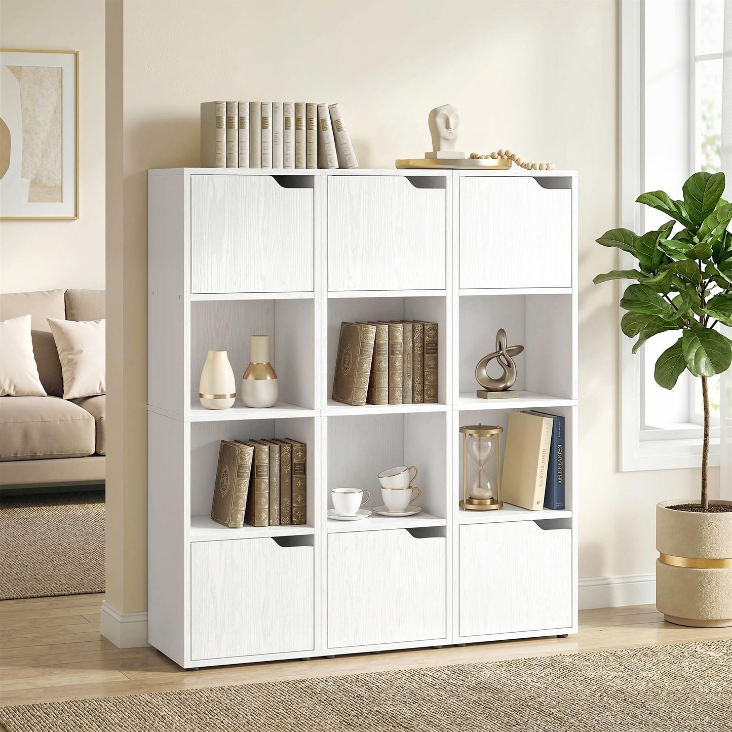 HOMCOM Bookcase with 2 Cabinets and Doors, 4-Tier Bookshelf, Storage Cabinet with Open Shelves and Anti-Tipping Design, for Living Room, Bedroom, Home Office, White