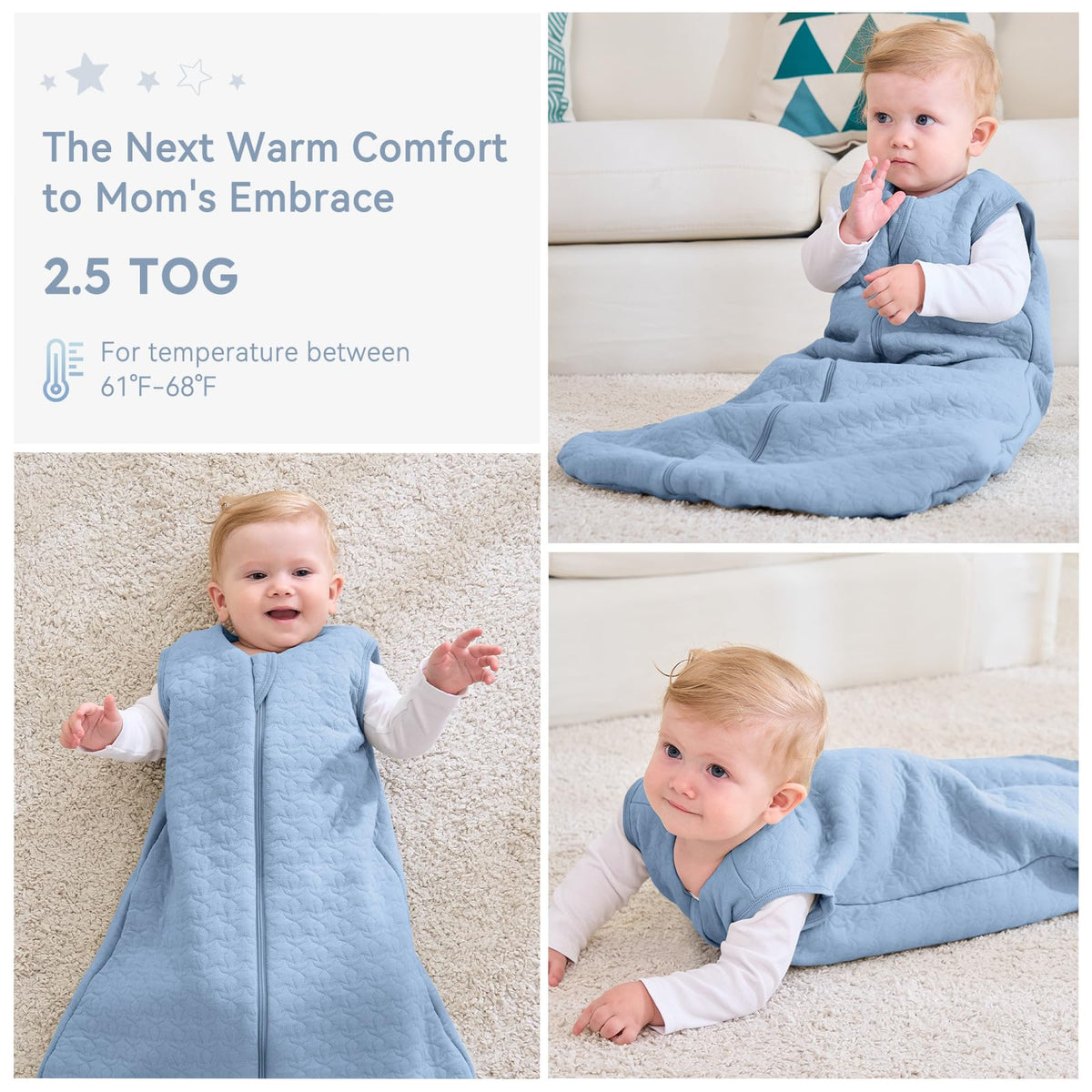Unnivoll Baby Sleeping Bag 2.5 Tog 0-6 Months 100% Cotton Winter Sleeping Bag Baby 2-Way Zipper Quilted Sleep Sack for Newbron Infant Warm Soft Apricot