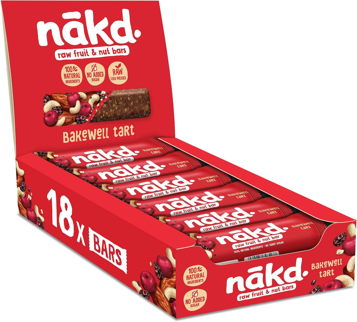 Nakd Bakewell Tart Natural Fruit & Nut Bars - Vegan - Gluten Free - Healthy Snack, 35 g (Pack of 18)