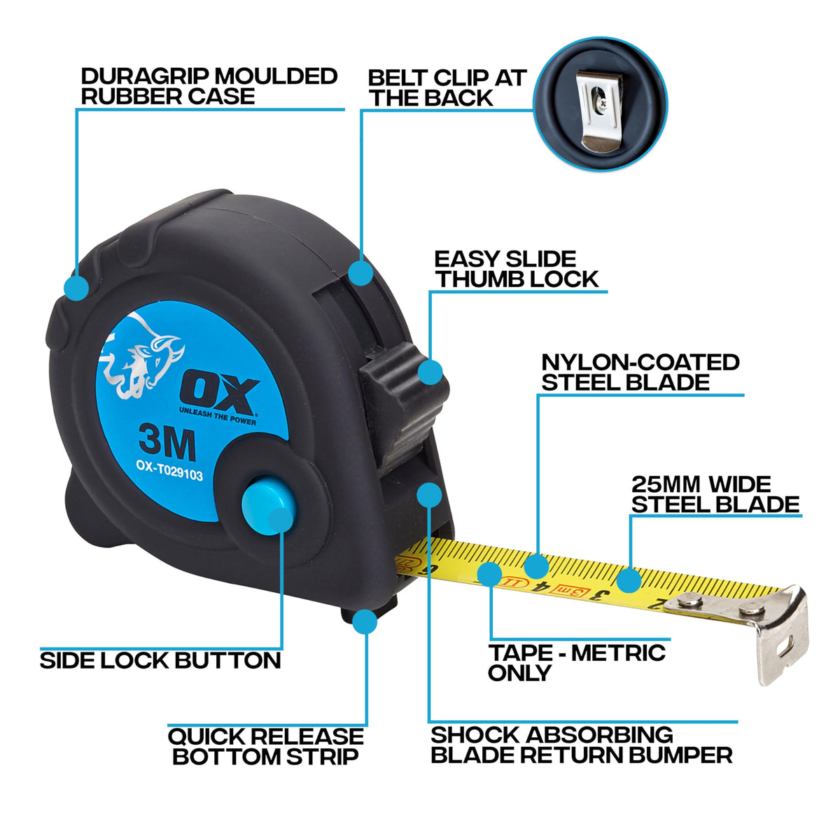 OX Trade 8m Tape Measure Twinpack - Metric & Imperial, Nylon Coated Blade