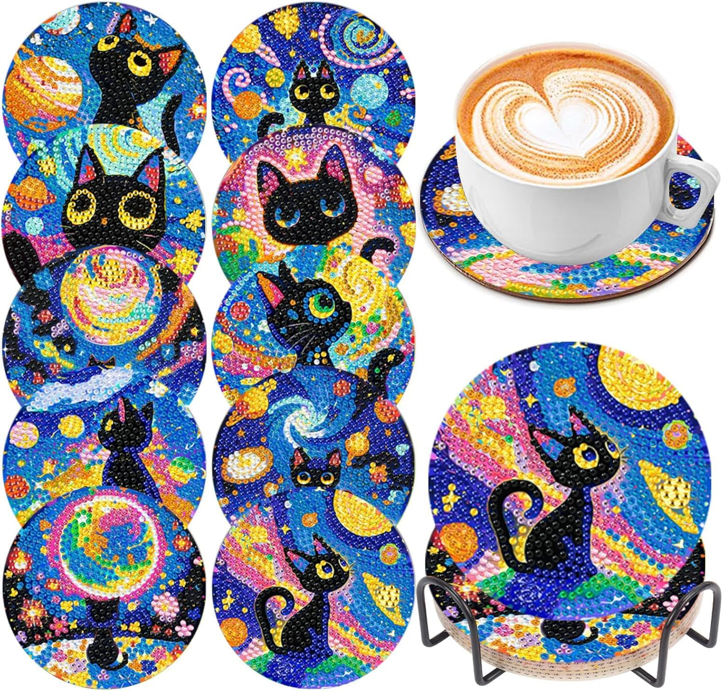 8 Pcs Flowers Diamond Art Coasters Kits for Adults Begainners,Full Drill Diamond Painting Coasters Kit with Holder,DIY Gem Painting Craft Kits for Adults Supplies Gift (Flowers).
