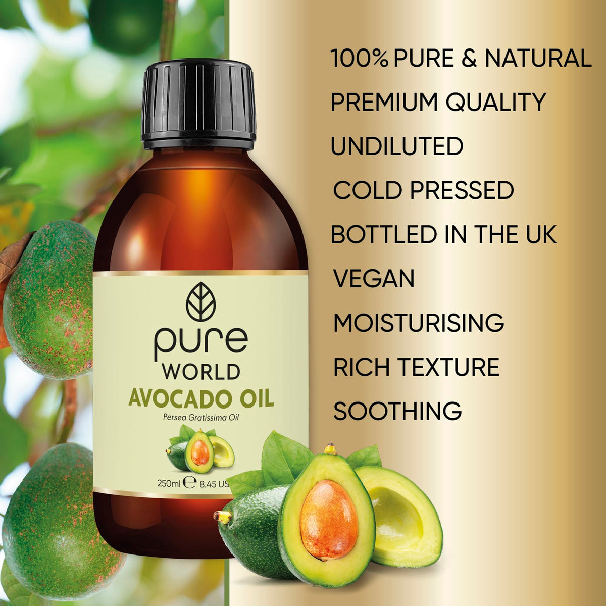 Pure World Natural Castor Oil 250ML Cold & Freshly Pressed 100% Pure and Undiluted Hexane Free Nourish Your Skin and Hair Eyebrows, Nails, Beard, Hair, Eyelash Growth Food Grade