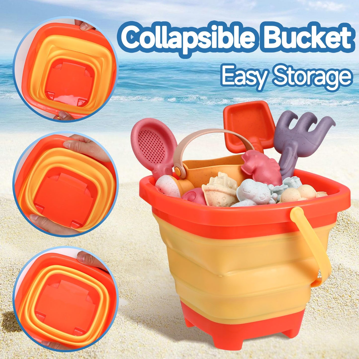 Beach Sand Toys Set, 19Pcs Sand Pit Toys With Collapsible Bucket and Spade Beach Set Kids Sand Sandpit Toys for Toddlers, Outdoor Fun Sand Toys for Boys Girls Toddlers Age 3 4 5 6 7 8