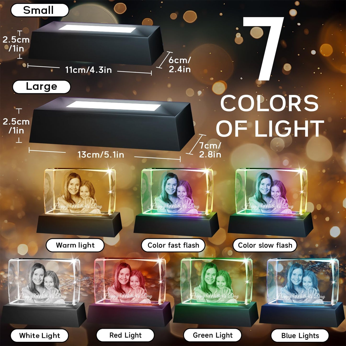 Personalised 3D Crystal Photo Gift, Custom Gifts with 3D Laser Etched, Engraved Inside the Crystal Using Your Photo Customized Memorial Custom Mother’s Day Picture Gift (Cuboid)