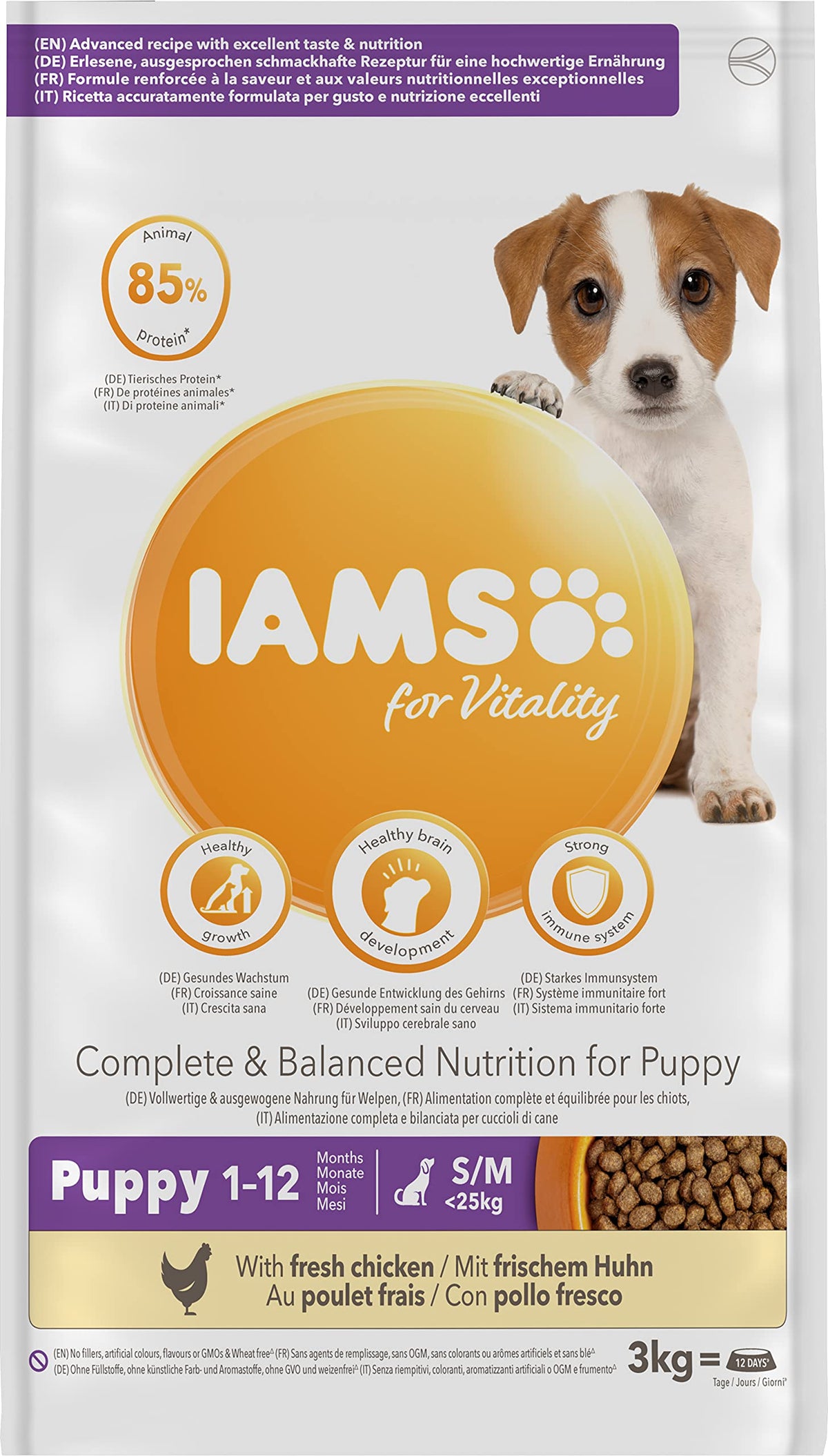 IAMS Puppy Small Medium Complete Dry Dog Food Chicken 3kg - For Healthy Growth