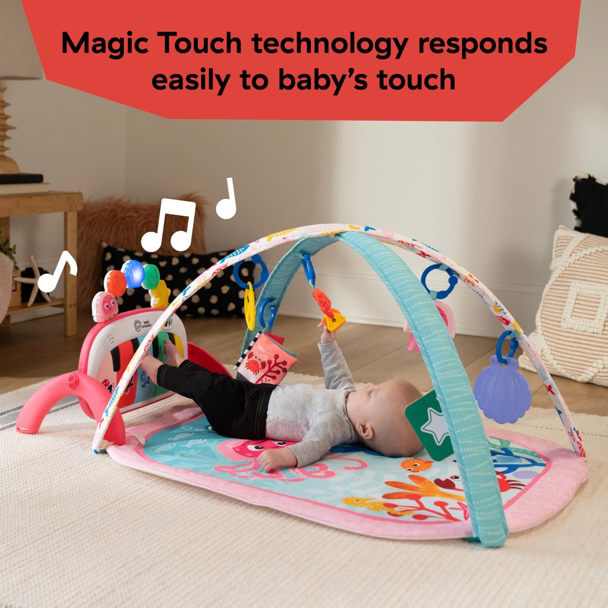 Baby Einstein 4-in-1 Kickin Tunes Play Gym, Tummy Time Baby Play Mat with Kick Piano, Music & Language Discovery, Sensory Toys, Lights & Sounds, for Newborns & Up