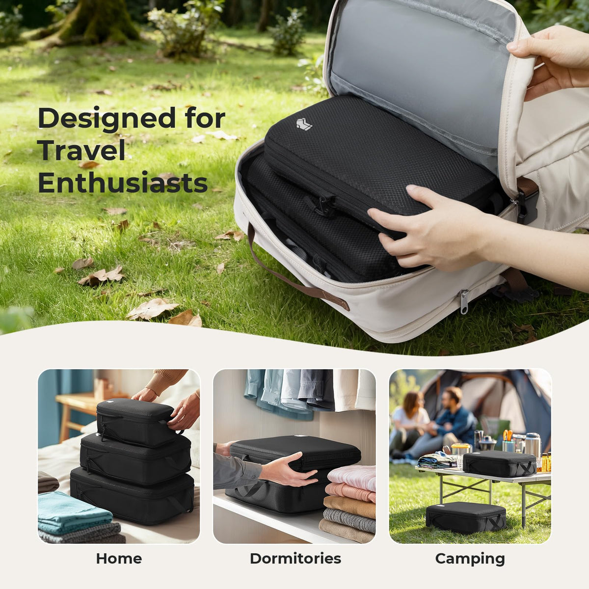 Samfolk Compression Packing Cubes for Suitcases Packing Cubes Compression Set Waterproof Suitcase Organiser Bags for Travel Suitcase Luggage Packing Organizer Bags Travel Essentials Black 8 Set