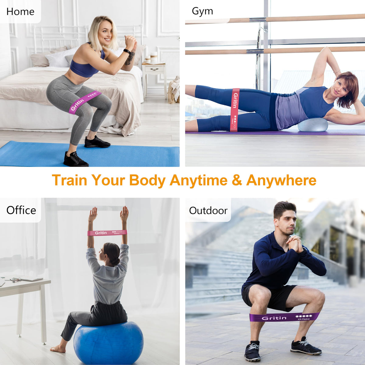 Gritin Resistance Bands, Set of 5 Skin-Friendly Resistance Exercise Band