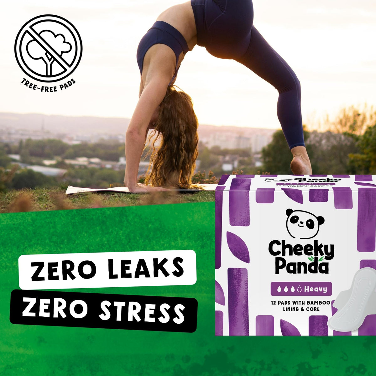 The Cheeky Panda Organic Sanitary Towels for Women – Heavy Flow – 12 Organic Pads Per Pack - with Bamboo Pads and Core