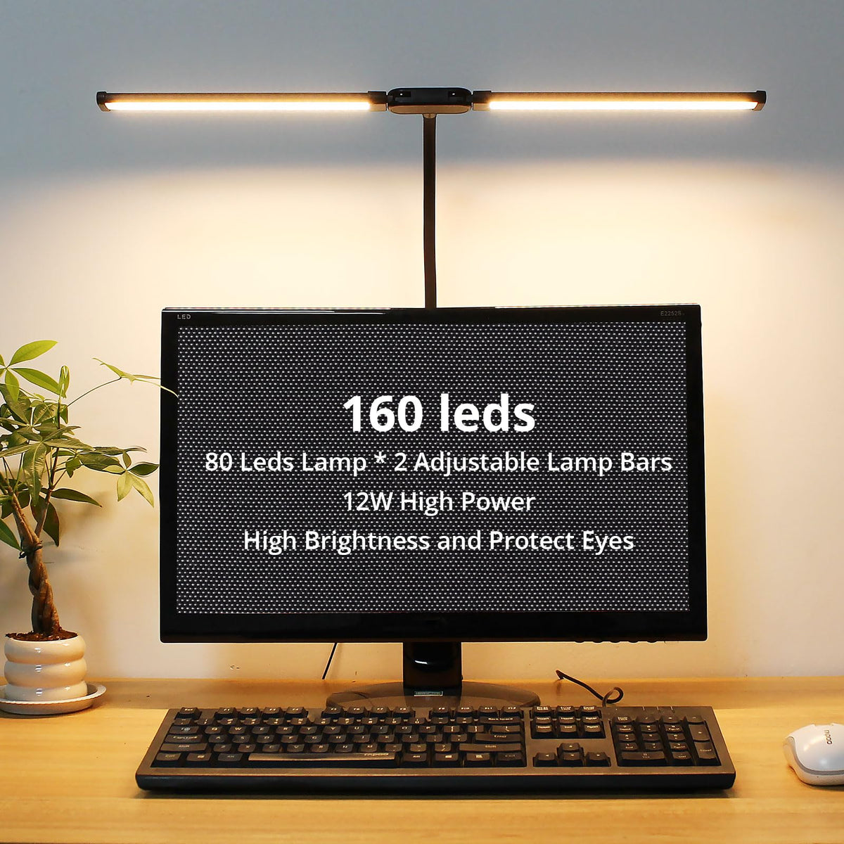 Woputne Dual Head Led Desk Lamp with Clamp for Home Office Study, 24W,Black