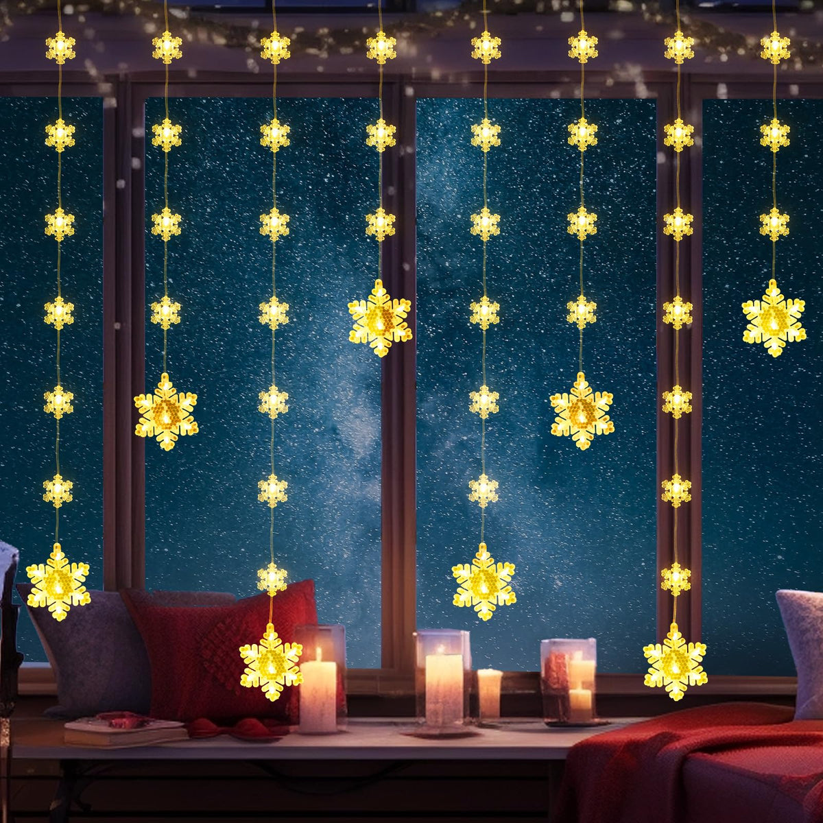 Christmas Star Window Lights, 2M 48 Stars 80 LED Curtain Fairy Lights with Remote, Timer, 8 Modes, Dimmable, USB Powered String Lights for Window, Bedroom, Party, Christmas Decorations