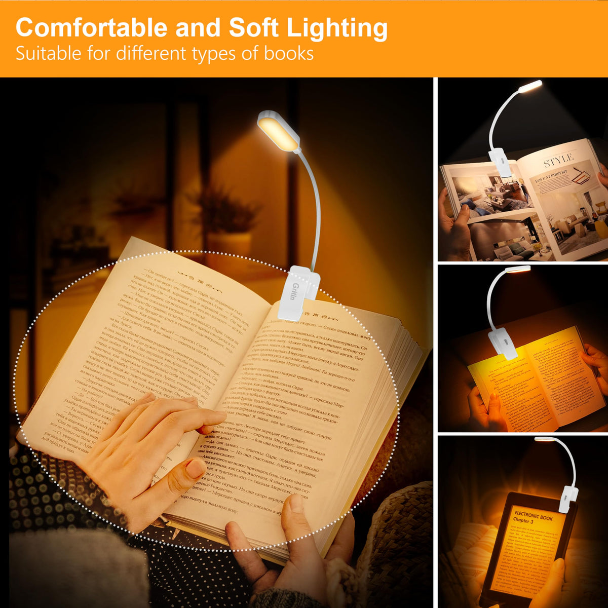 Gritin 16 LED Reading Light, Book Light - Eye Caring 3 Color Temperatures