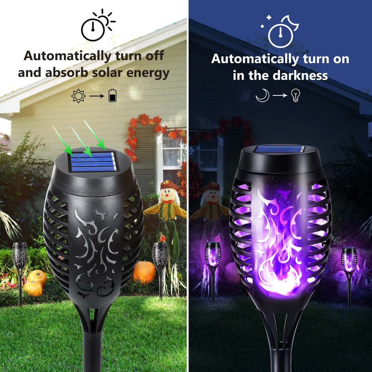 Geemoo 6 Pack Solar Flickering Dancing Flame Lights Waterproof Solar Torch Lights for Outdoor Garden Patio Pathway Yard Driveway Decorative, Warm White
