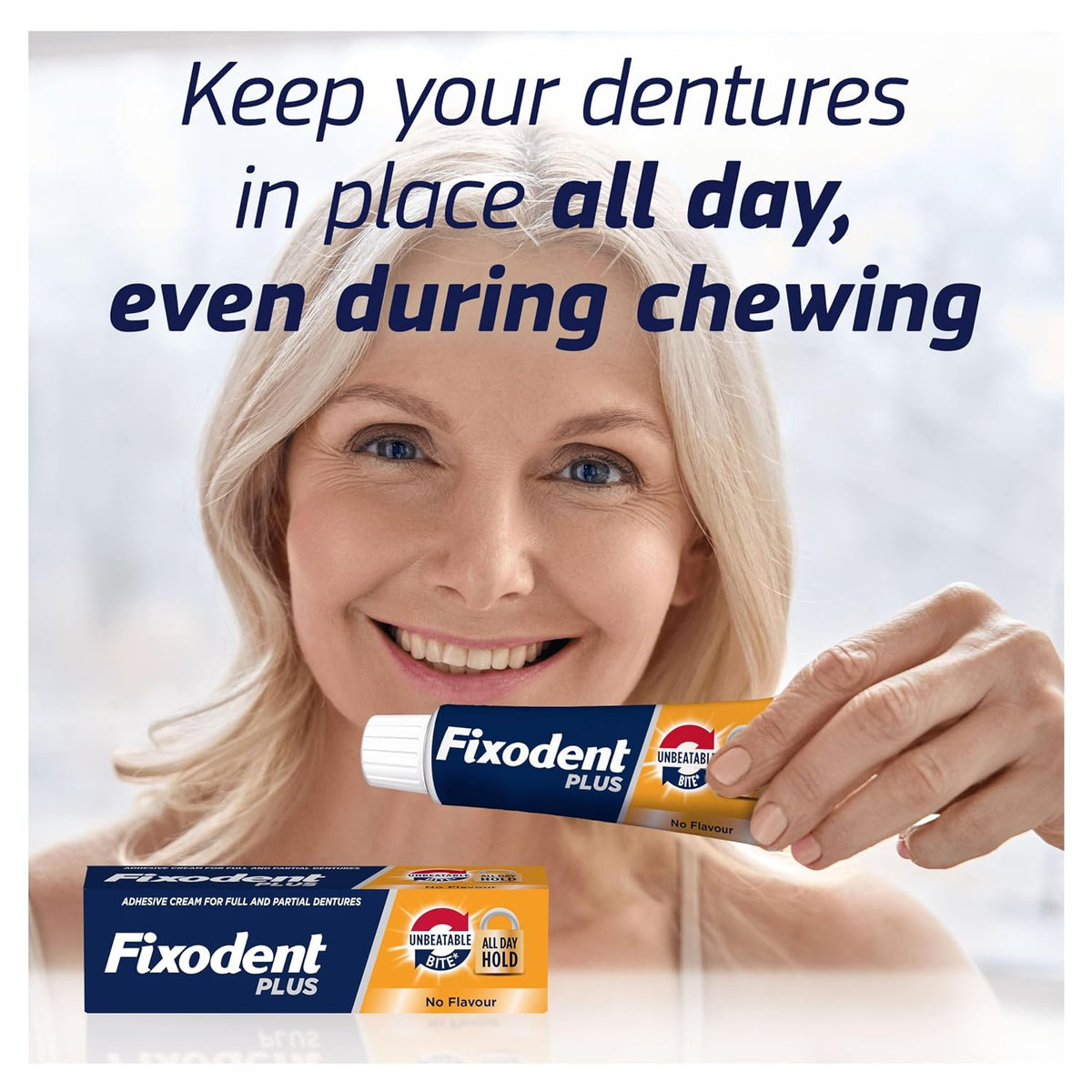 Fixodent Plus Unbeatable Bite Denture Adhesive, Flavour Free 40g